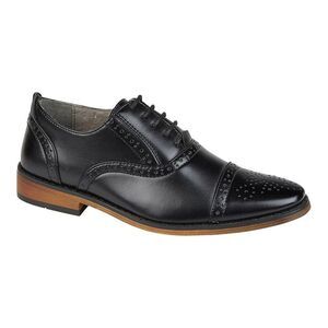 Goor Childrens Boys Capped Lace Oxford Brogue Shoes / Black